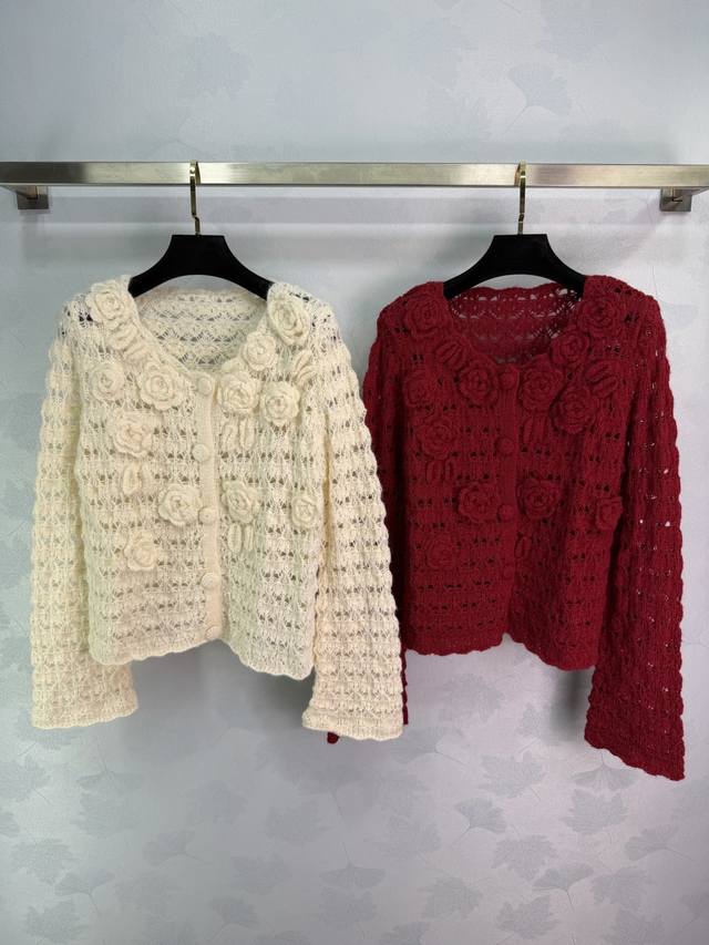 Er*26 Early Spring New Handmade Floral Cardigan. Made with custom-made wool, sof