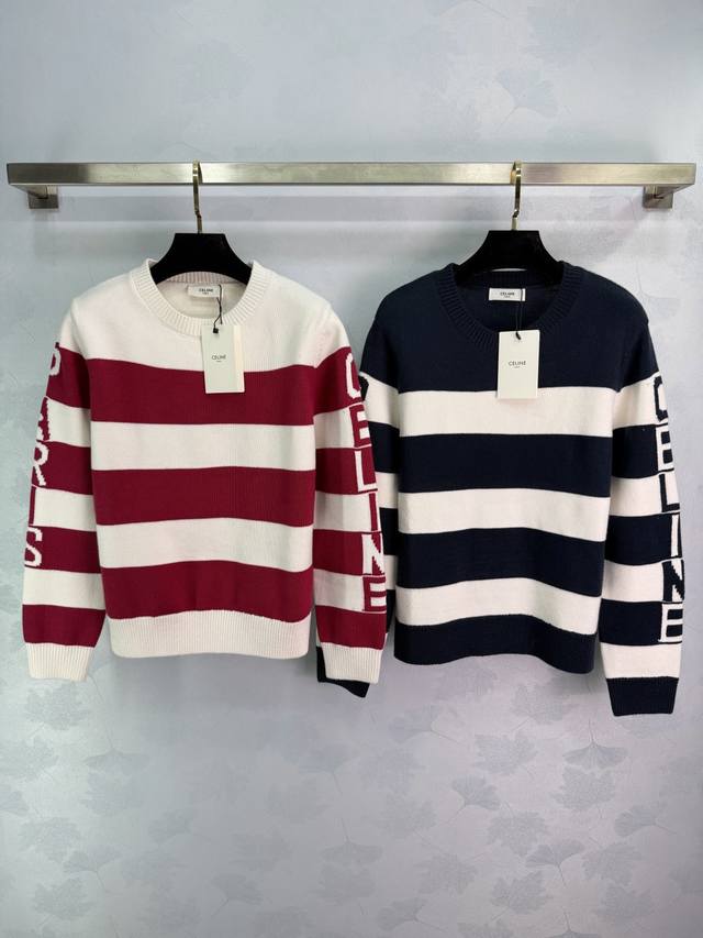 Celin*2025 Autumn/Winter New Color-Blocked Striped Knit Long-Sleeve! Custom Yb w