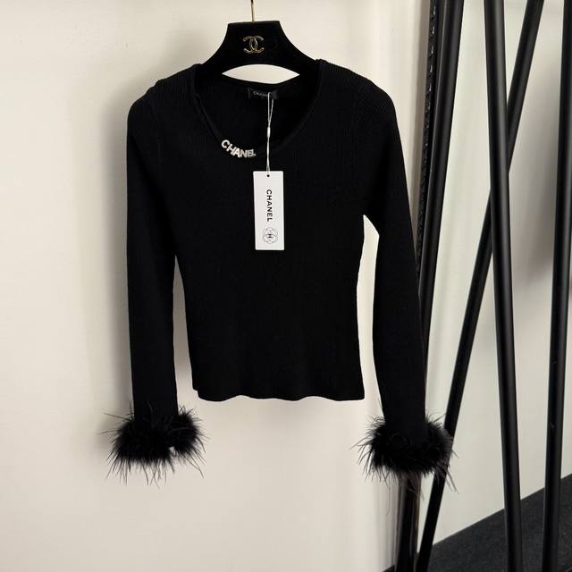 Style No. 20258405 Chanel* New Rhinestone Logo Letter Feather Cuff Long-Sleeve