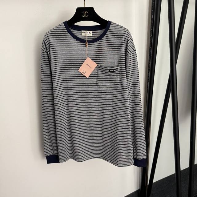 Style No. 20258406 Miumi* New Striped Long-Sleeve T-Shirt with Label and Single
