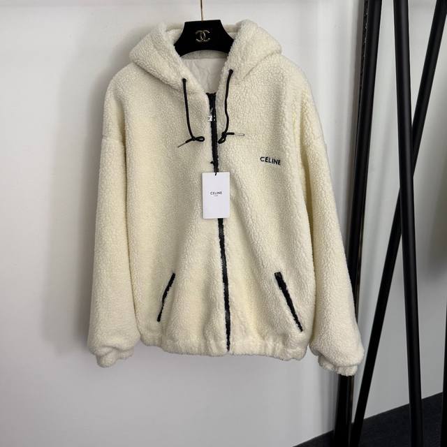 Style No. 20258404 Celin* New Logo Embroidered Letter Lambswool Long-Sleeve Hoo