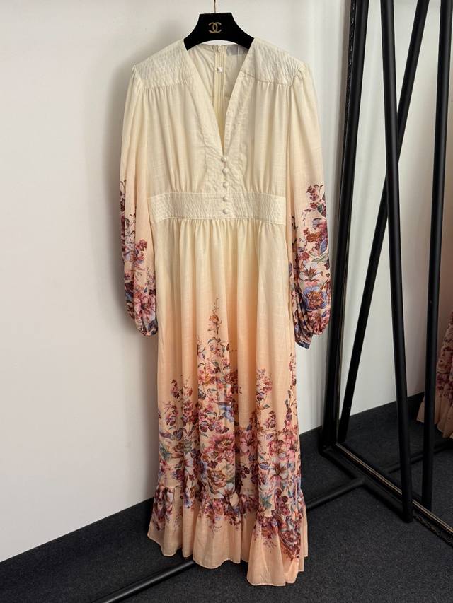 Style No. 20258397 Zimmermann *New Elegant Floral Print V-Neck Fitted Waist Lan