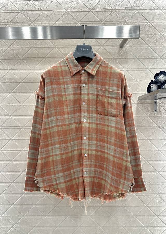 R13*2026 New Arrival: Retro Plaid Frayed Edge Shirt. Made of custom Yb twill cot