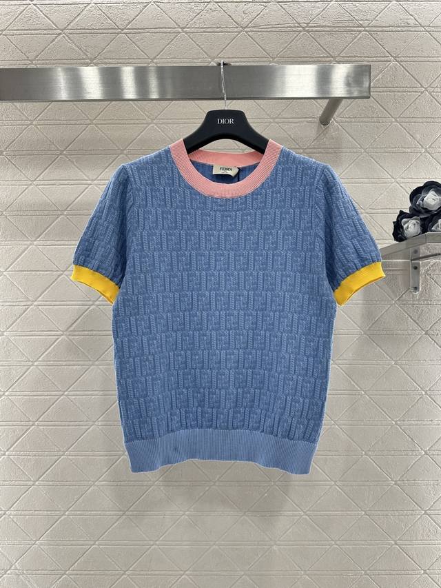 Fend*2025 New Arrival Jacquard Crew Neck Knit Short-Sleeve Shirt. Made of custom