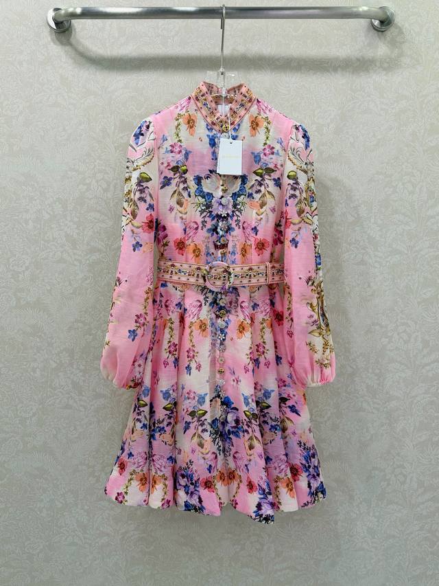 Zimmerman*Zimmerman 26 New Floral Stand Collar Short Dress. The small stand coll