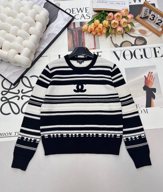 Chanel 2026 New Striped Plush Letter Knit Sweater, made with custom Yb wool yarn