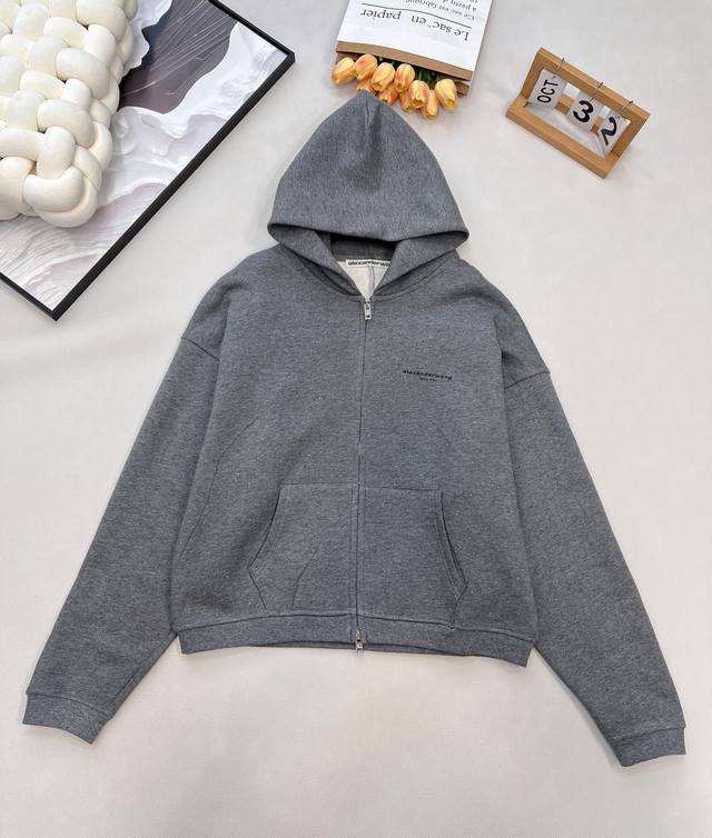 Alexander Wang 25Fw Early Autumn New Arrival Rhinestone-Encrusted Zip-Up Hooded