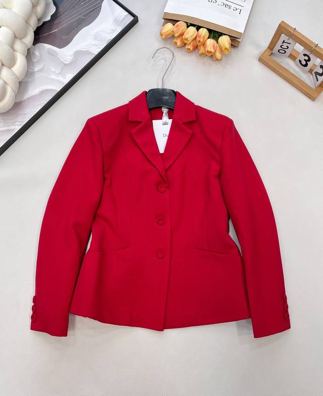 Dior New Year Red Lapel Suit Jacket. Custom-made imported Yb material, textured