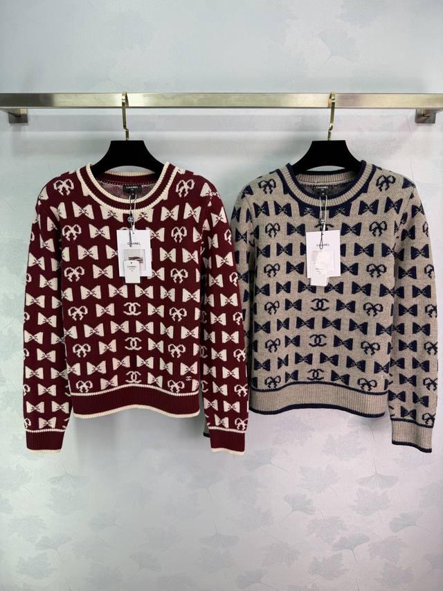 Ch*25 Autumn/Winter New Knit Sweater, featuring a double C logo and bow interwov