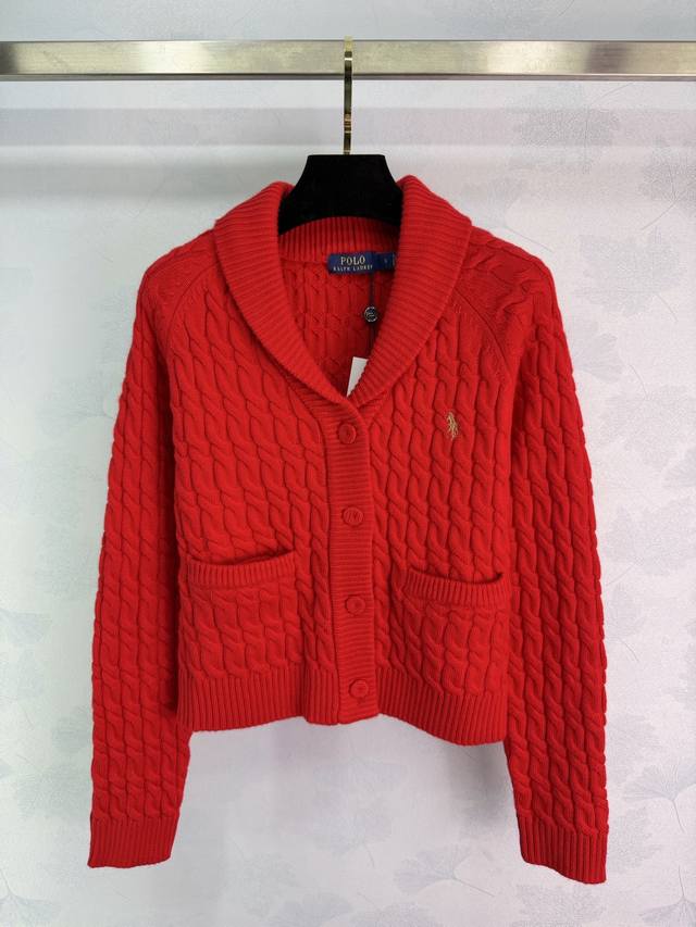 po*26 Early Spring New Red Cable Knit Cardigan, Classic Cable Knit Texture + Sha