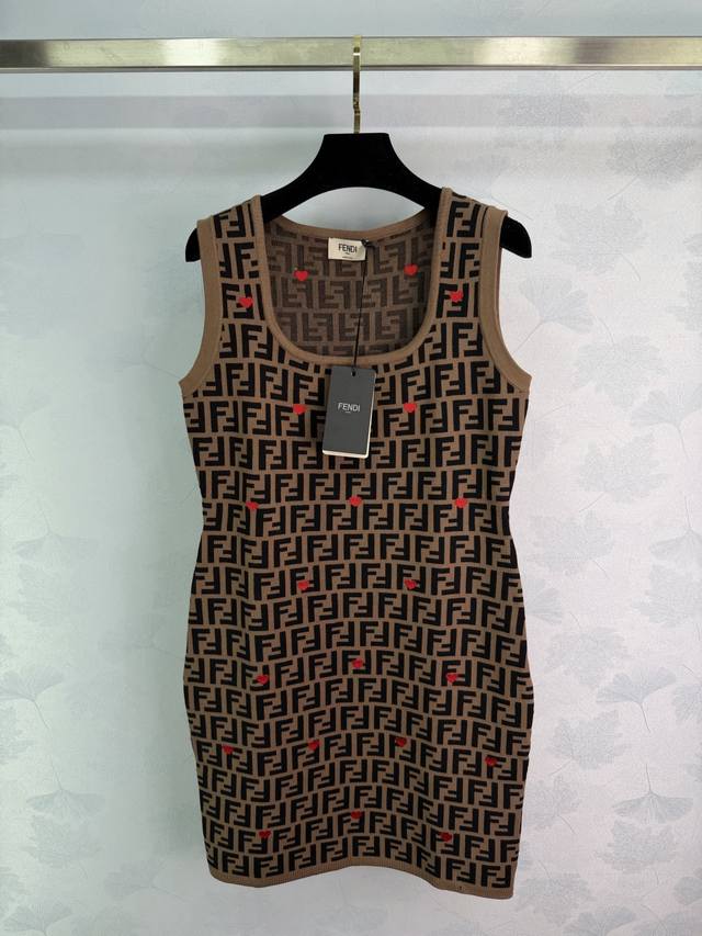 Fe*26 Early Spring New Arrival Ff Monogram Heart Knit Dress, classic brown + bla