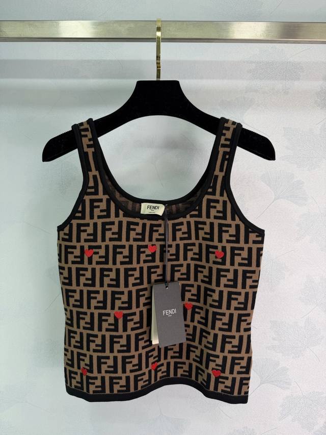 Fe*26 Early Spring New Arrival Ff Monogram Heart Knit Vest, classic brown + blac