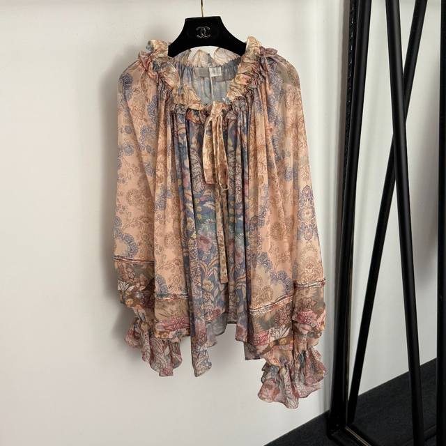 Style No. 20259333 Zimmermann *New Retro Floral Print Tie-Waist Ruffled Collar