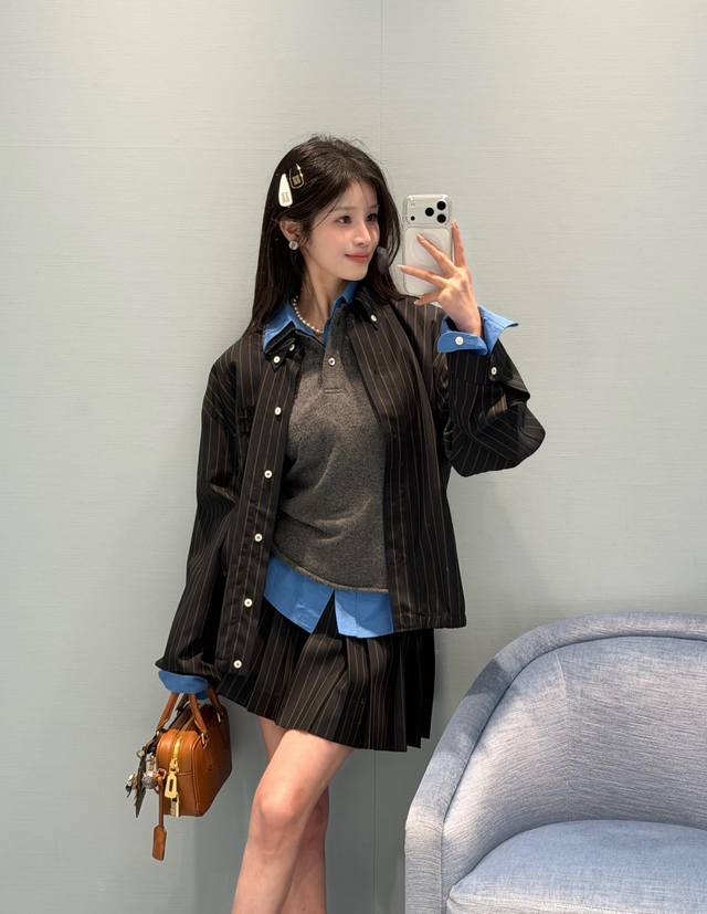 Jacket p Skirt p260 Miumi* 26Ss Early Spring New Black Striped Lapel Jacket + P