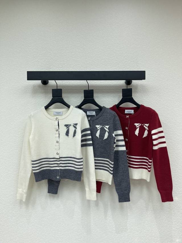 Thom Brown* 2026 Early Spring New Arrival Tb Crew Neck Beaded Bow Knit Cardigan!