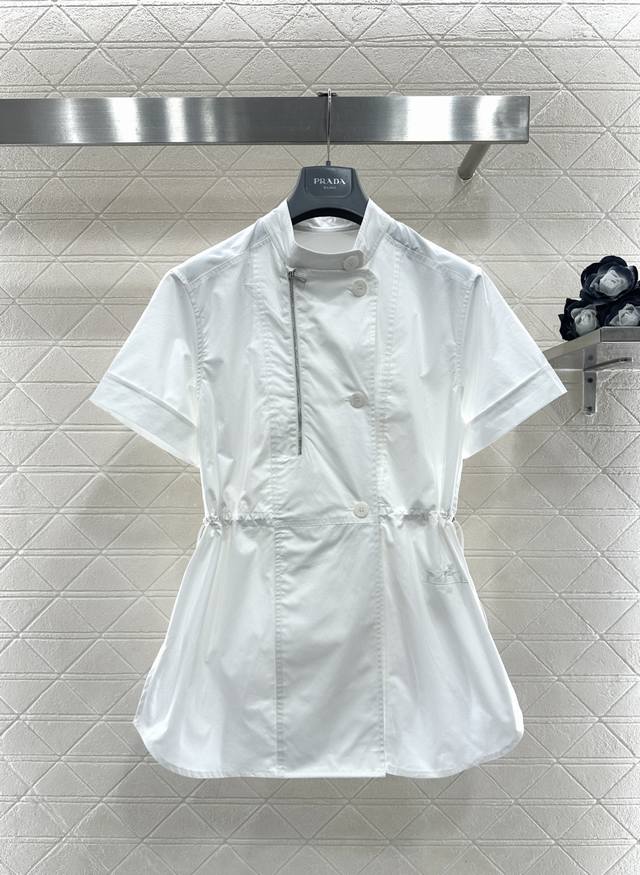 Herme*2026 New Arrival Stand Collar Deconstructed Short-Sleeve Shirt Dress Custo