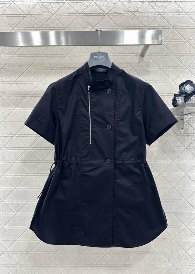 Herme*2026 New Arrival Stand Collar Deconstructed Short-Sleeve Shirt Dress Custo