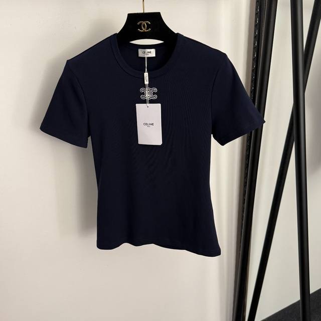 Style No. 20258323 Celin* New Logo Embroidered Slim Fit Short Sleeve T-Shirt, W