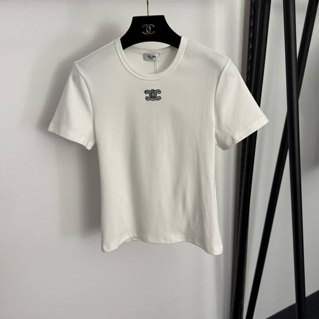 Style No. 20258323 Celin* New Logo Embroidered Slim Fit Short Sleeve T-Shirt, W