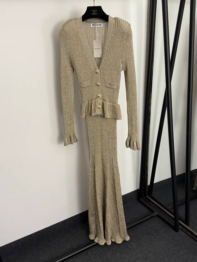 Style No. 20259287 Self Portrai*Sp New Glitter Blend Ruffle Waist V-Neck Long S