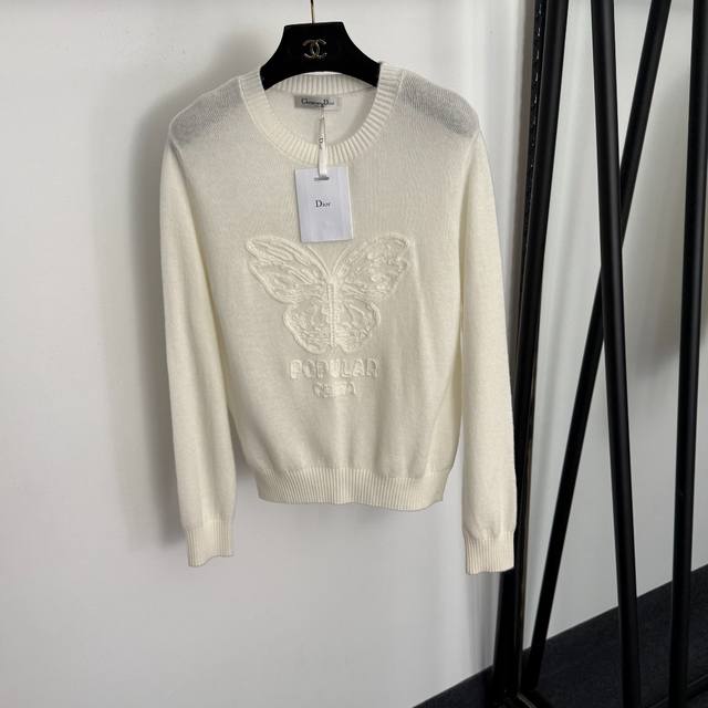 Style No. 20259284 Dio* New Butterfly Embroidered Long-Sleeved Wool and Cashmer