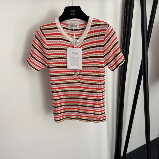 Style No. 20259276 Chanel* New Half-Button Colorful Striped Short-Sleeve Knit T