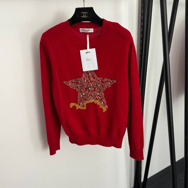 Style No. 20259271 Dio* New Rhinestone Embroidered Five-Pointed Star Pullover L