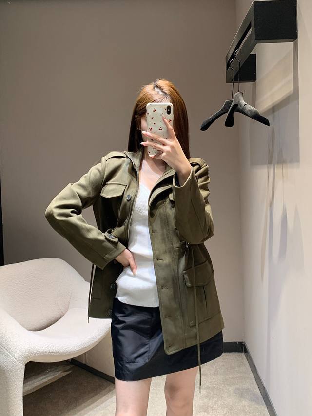 Original Designer Style 26Ss Early Spring New Multi-Pocket Military Green Drawst