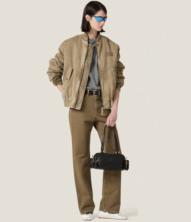 Miumi* New high-end custom washed denim cotton fabric, featuring original letter