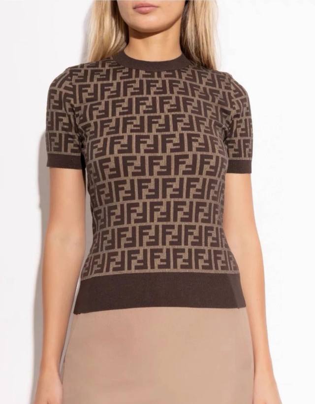 Fend* New High-End Custom Classic Double Ff Logo Jacquard Slim Fit Elastic Knit