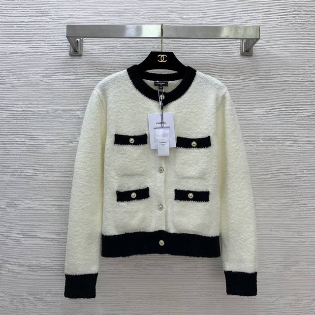 Chane* New High-End Custom 100% Cashmere Yarn Thick Fabric, Color-Blocked Button