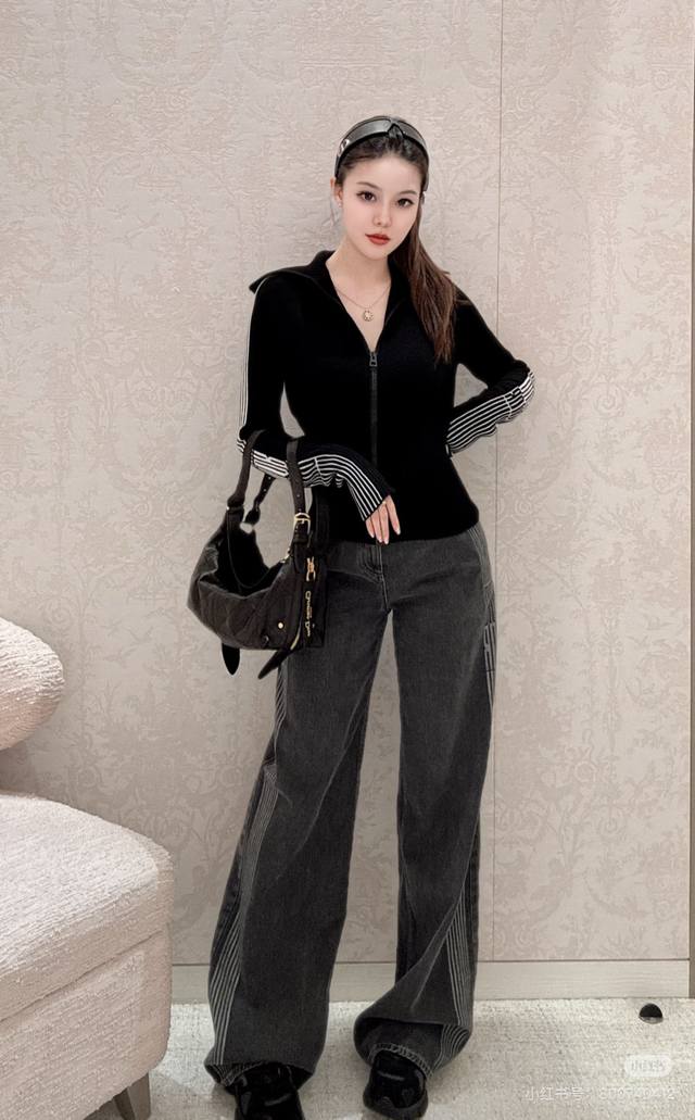 Dio* New high-end custom 100% wool yarn fabric, Cd zipper placket, color-blocked