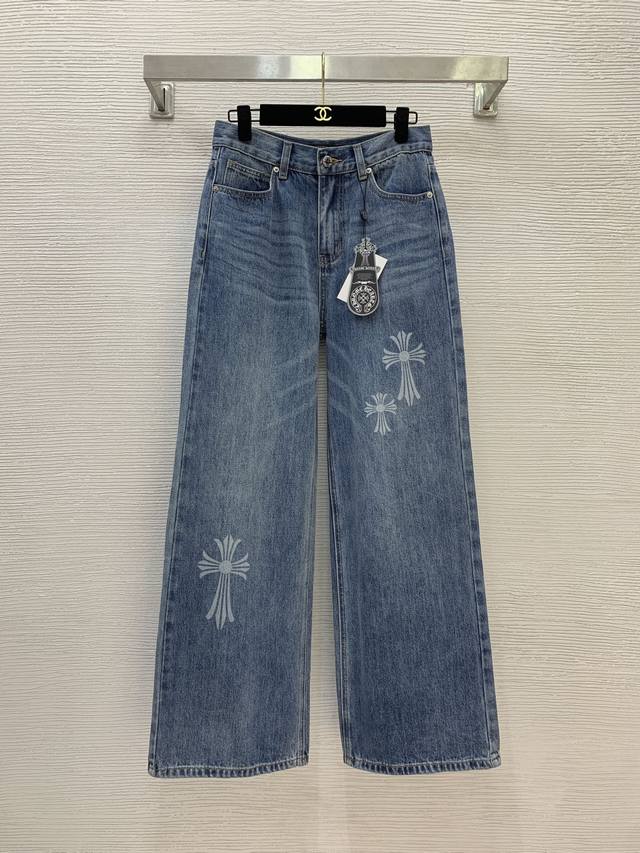 Chrome Hearts *New High-End Custom Washed Denim Cotton Fabric, Classic Cross Pr