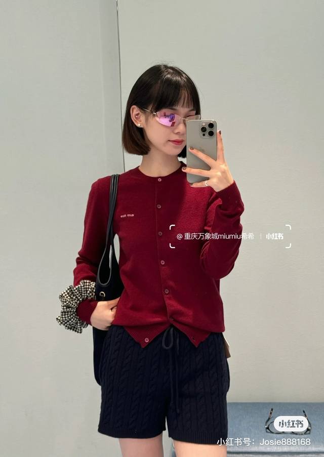 Miumi* New high-end custom cashmere and wool yarn fabric, stylish round neck lon