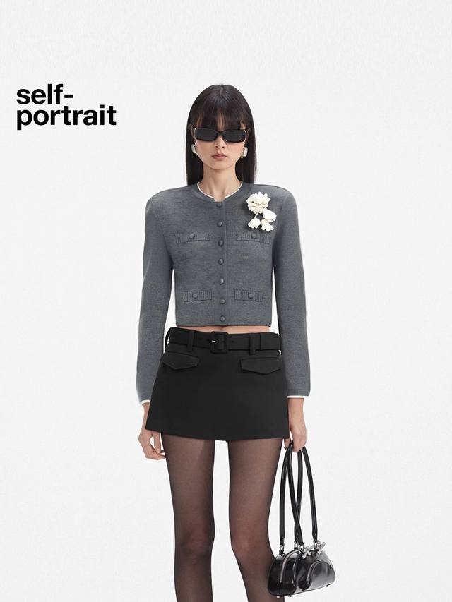 Self-portrai*New Sp brand custom color-blocked floral brooch-decorated button-do