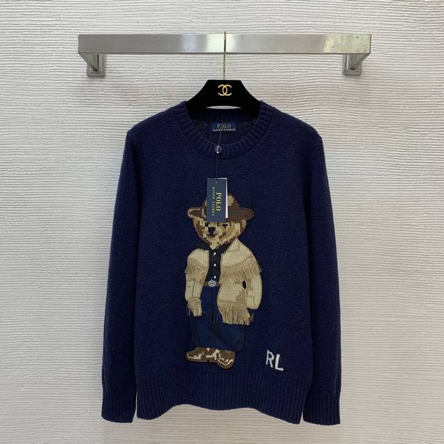 Ralph Laure* New Rl Fringe Jacket with Hooded Bear Pattern and Rl Logo - Stylish