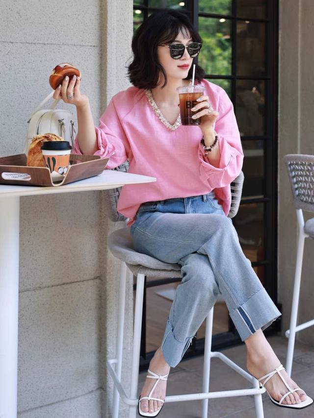 Hot New Arrival! 100% Yeast Washed Pure Linen Heavy-Duty Beaded Top! Exquisite H