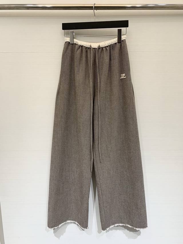 Courreges 26 Early Spring New Light Brown-Gray Frayed Tassel Casual Trousers. Ma