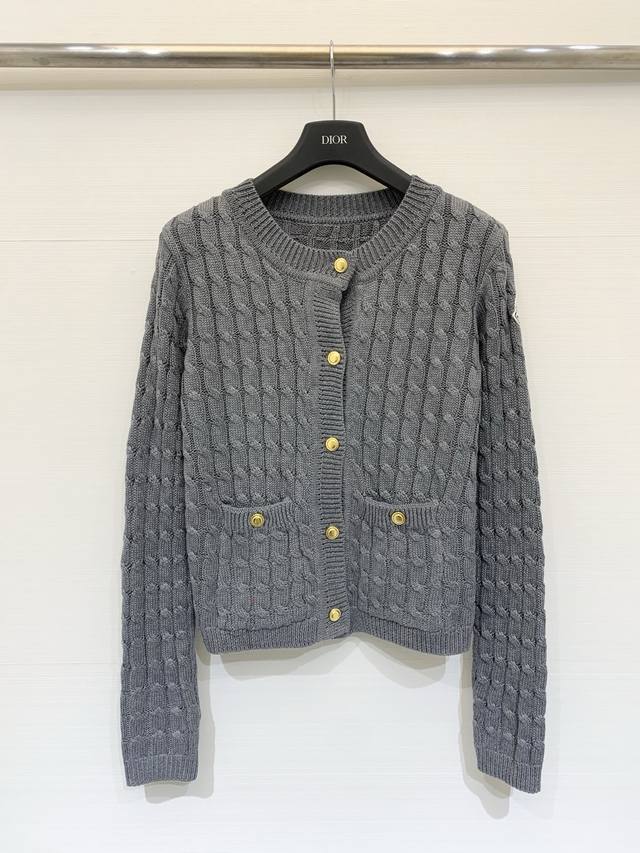 Moncler 26 Early Spring New Cable Knit Cardigan with Gold Buttons and Iconic Log