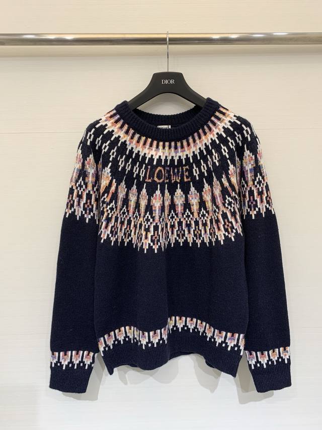 Loewe 25 Fall/Winter New Knit Jacquard Round Neck Long Sleeve Style with Logo Pa