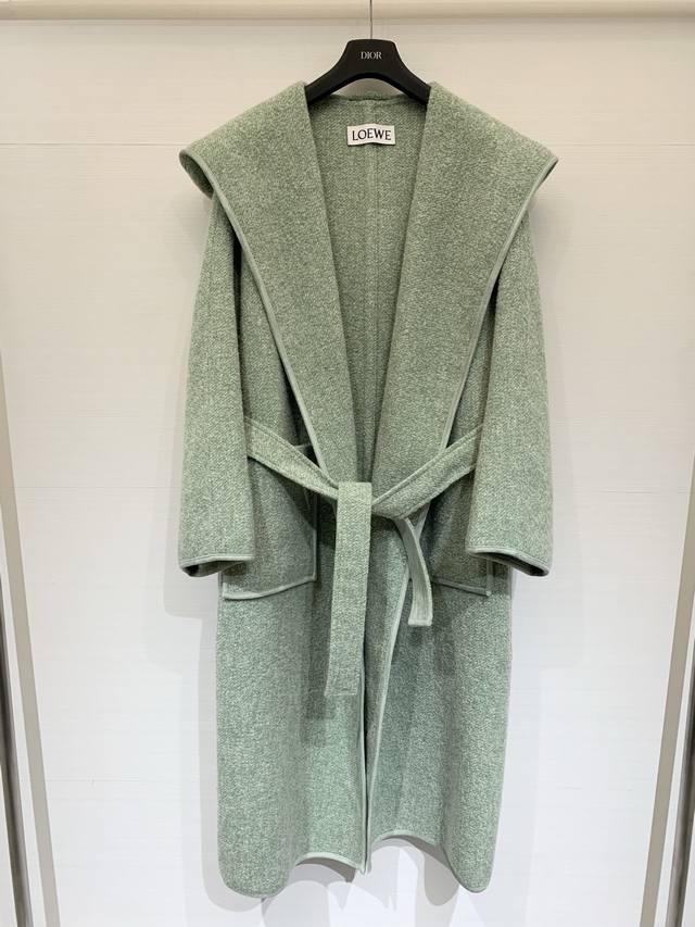 Loewe Fall/Winter 2025 New Arrival Light Green Double-Faced Alpaca Wool Robe-Sty