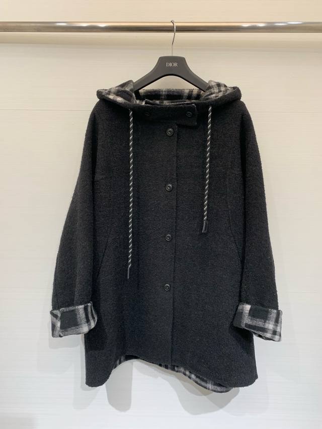Isabelmarant 2025 Fall/Winter New Mid-Length Hooded Double-Faced Wool Coat. The