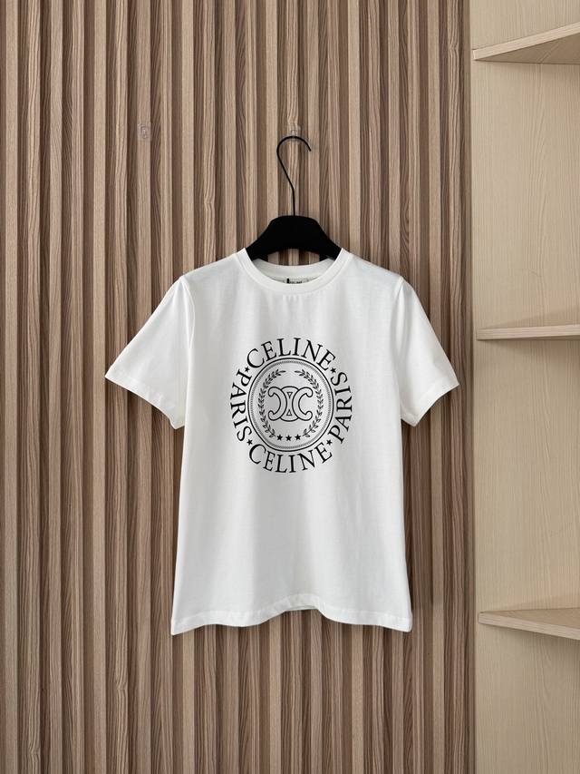 Celine Spring/Summer 2026 New Arrival Circular Badge Letter Print Short-Sleeve T