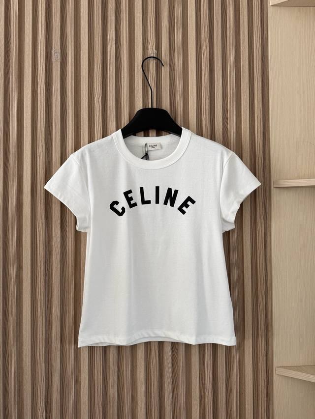 Celine Spring/Summer 2026 New Letter Print Slim Fit Stretch Short Sleeve T-Shirt