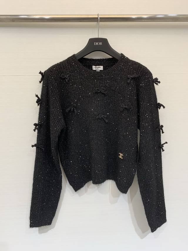 Chanel Fall/Winter 2025 New Sequin Bow Long-Sleeved Dress with Logo Pattern Embe