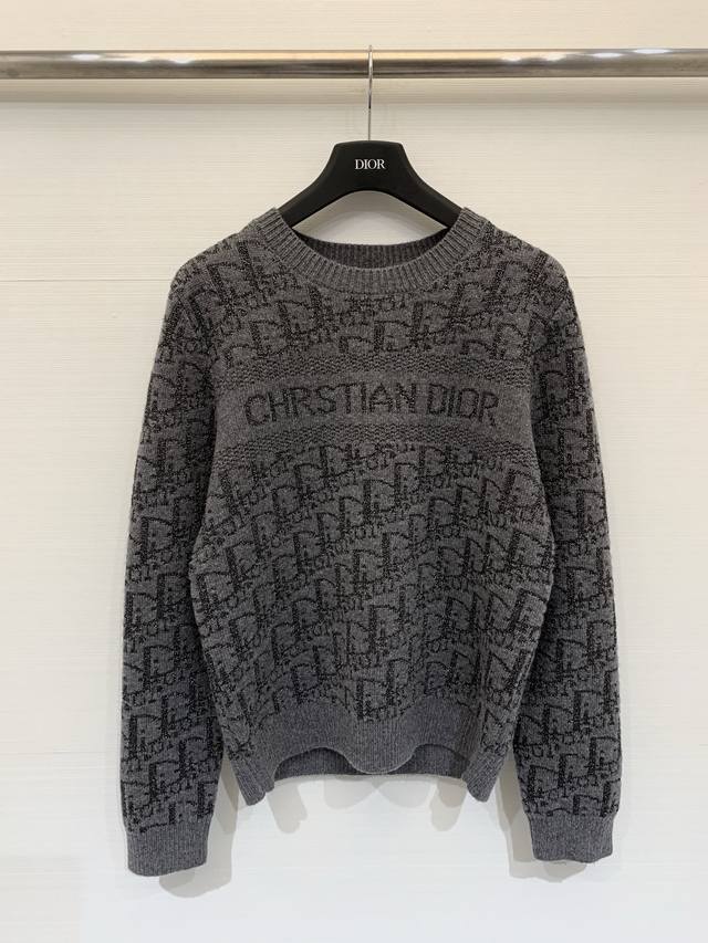Dior Fall/Winter 2025 New Monogram Crew Neck Knit Long Sleeve Style with Gold Th