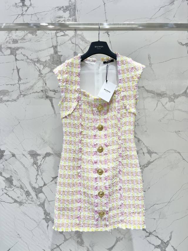 Balmain's New Rustic Dress Balmain's Rustic Pink and Yellow Plaid Dress: A Roma