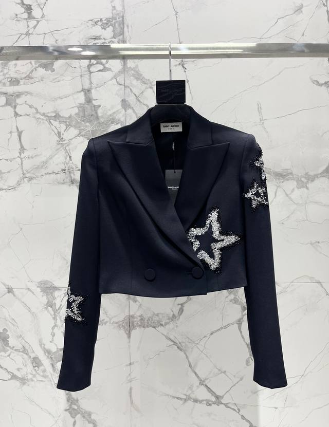p * Saint Laurent 2026 Early Spring New Hand-Beaded Short Suit Jacket The exquis