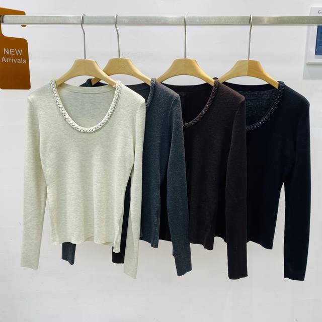 New Wool-knitted U-neck long-sleeved slim-fitting wool base layer top Sml