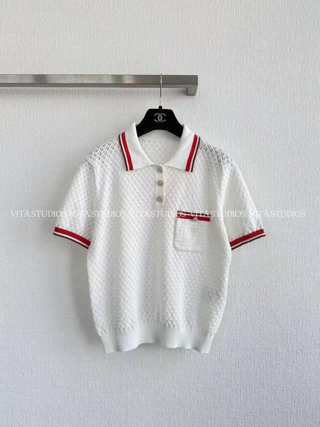 New Product Release Collared Knit Short-Sleeve T-Shirt Made of a blend of 95% co